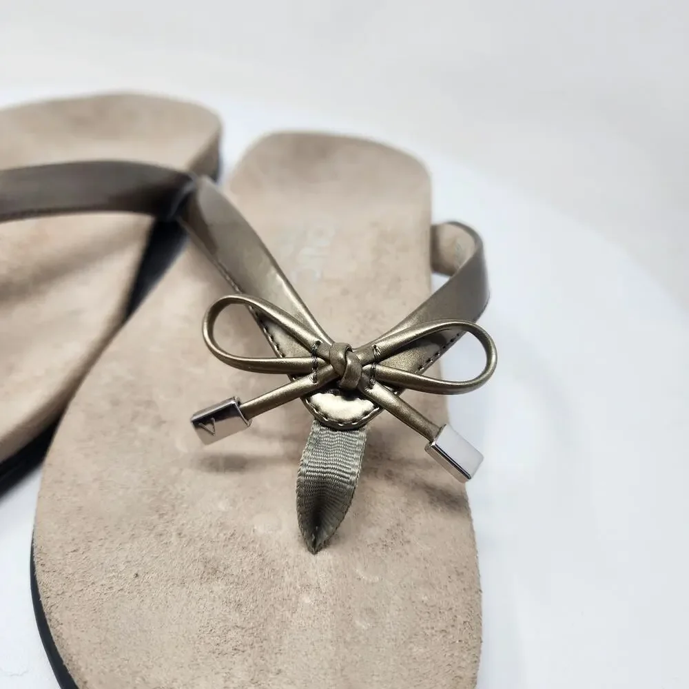 Vionic Bella II Flipflop Sandal Women 9 Champagne Gold Metallic Bow Comfort Shoe